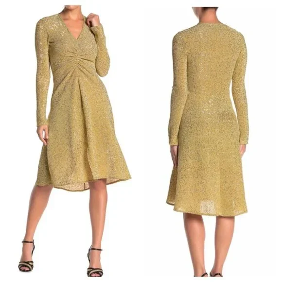Long Sleeve Sequin Metallic Knit Dress (Petite)